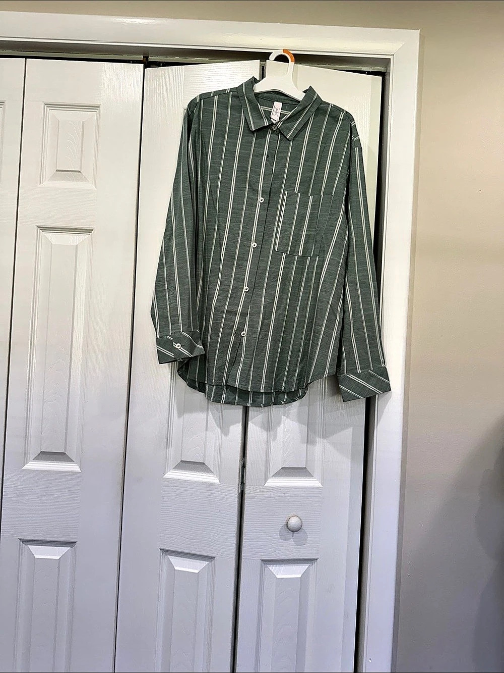 Striped Button Down in Green & White